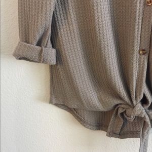 Waffle Knit Slouchy Button-Up
